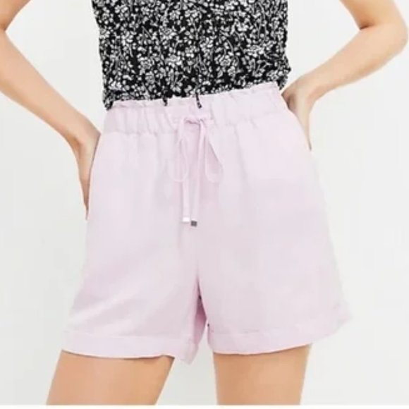 Loft Lavender Linen Drawstring High Rise Shorts - Picture 2 of 9